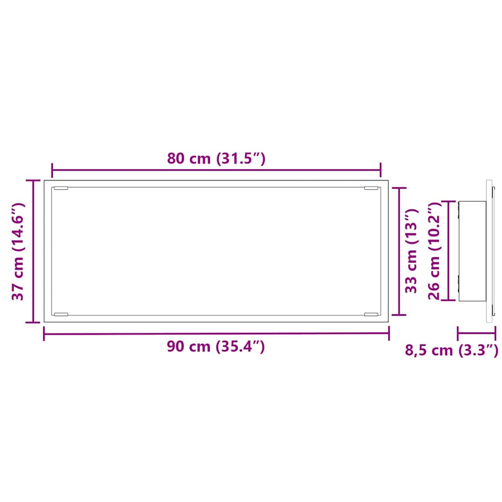 vidaXL Spiegel Schwarz Eichen-Optik 90 x 8,5 x 37 cm Holzwerkstoff
