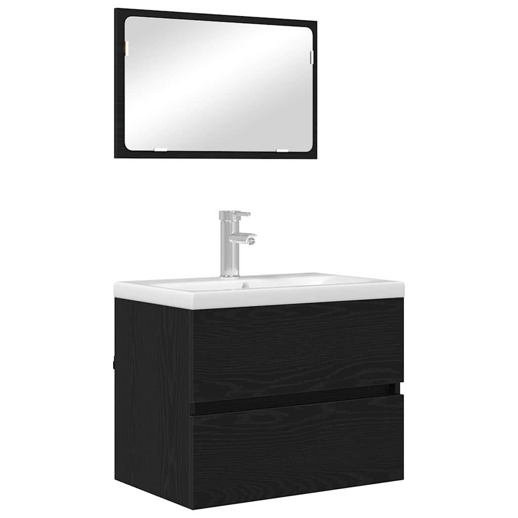 Badezimmermöbel-Set mit Schubladen 2 pcs Schwarz Eichen-Optik