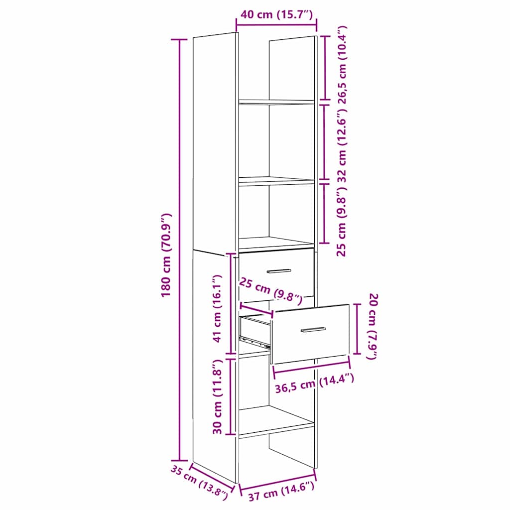 vidaXL Bücherregal Artisan-Eiche 40 x 35 x 180 cm Holzwerkstoff