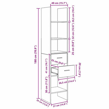 vidaXL Bücherregal Schwarz Eichen-Optik 40 x 35 x 180 cm Holzwerkstoff