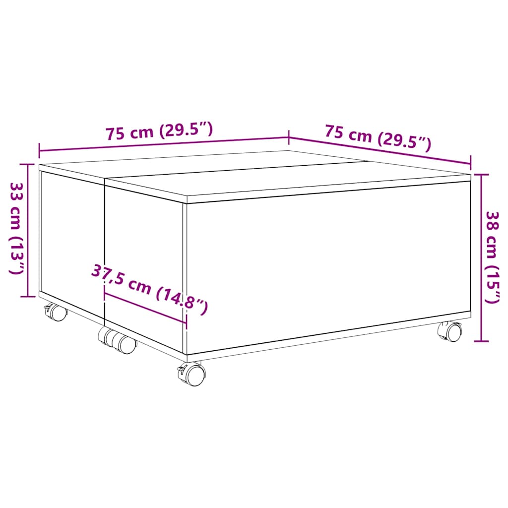 vidaXL Couchtisch Schwarz Eichen-Optik 75 x 75 x 38 cm Holzwerkstoff