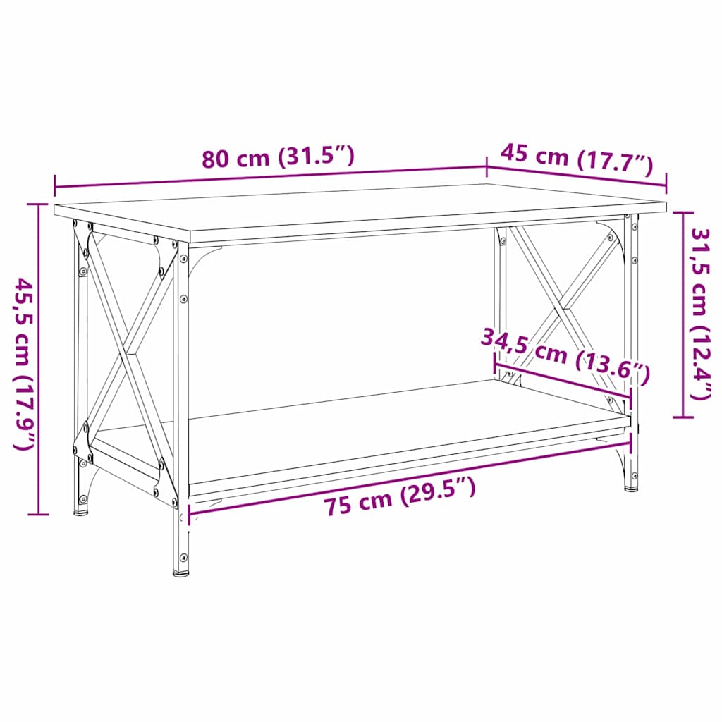 vidaXL Couchtisch Altholz 80 x 45 x 45.5 cm Holzwerkstoff