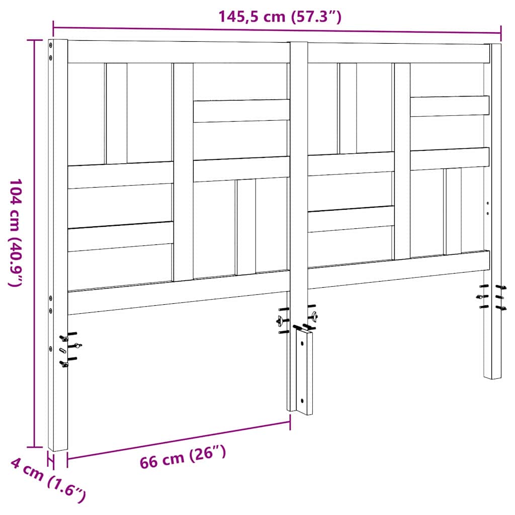 vidaXL Bettkopfteil Wachsbraun 145,5 x 4 x 104 cm Massives Kiefernholz