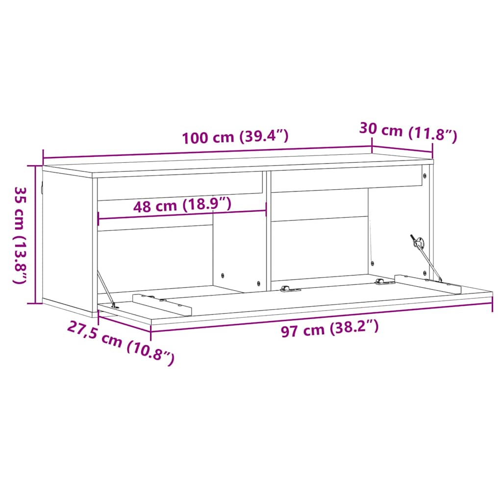 vidaXL Wandschrank Wachsbraun 100 x 30 x 35 cm Massives Kiefernholz