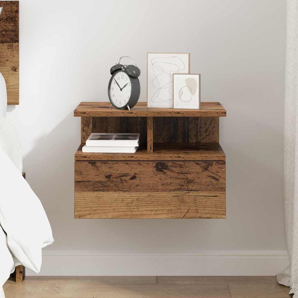 vidaXL Schwebender Nachttisch Altholz 40 x 31 x 28 cm Holzwerkstoff