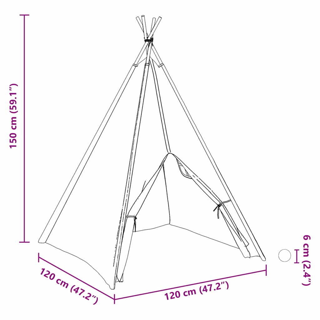 Teepee Zelt Weiß 120 x 120 x 150 cm Stoff und Plastik