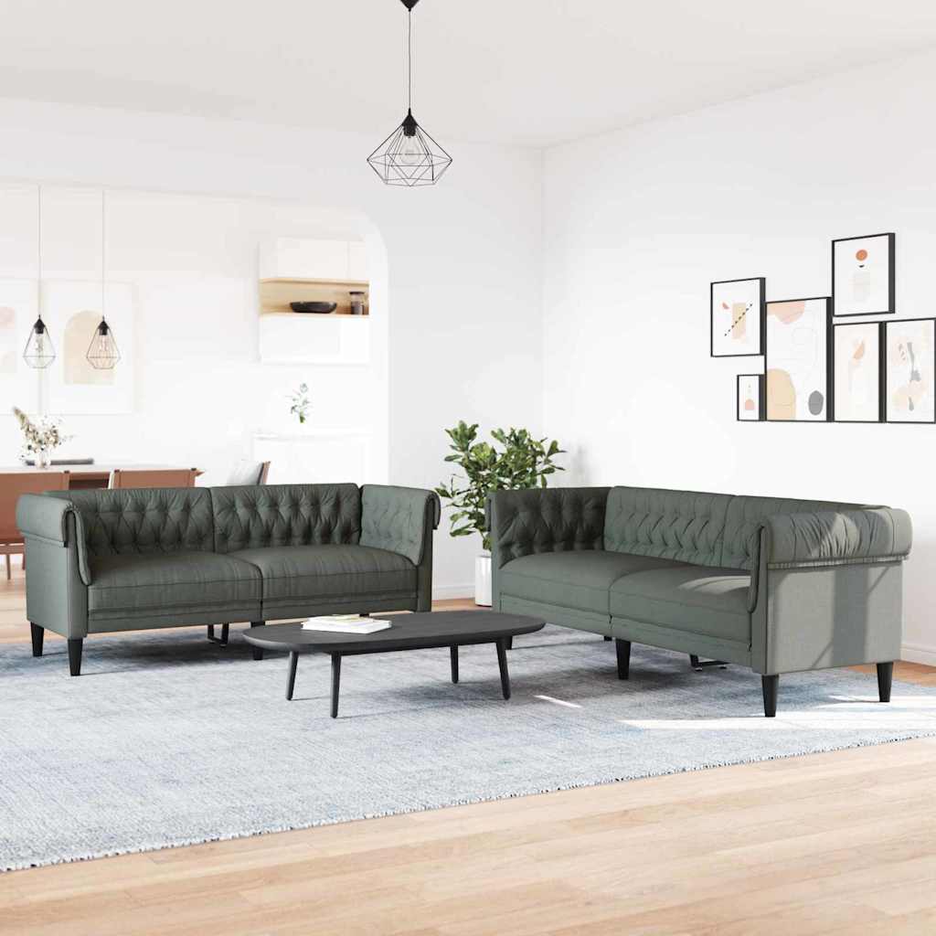 vidaXL Wohnzimmer Couch 2 pcs Dunkelgrau Stoff