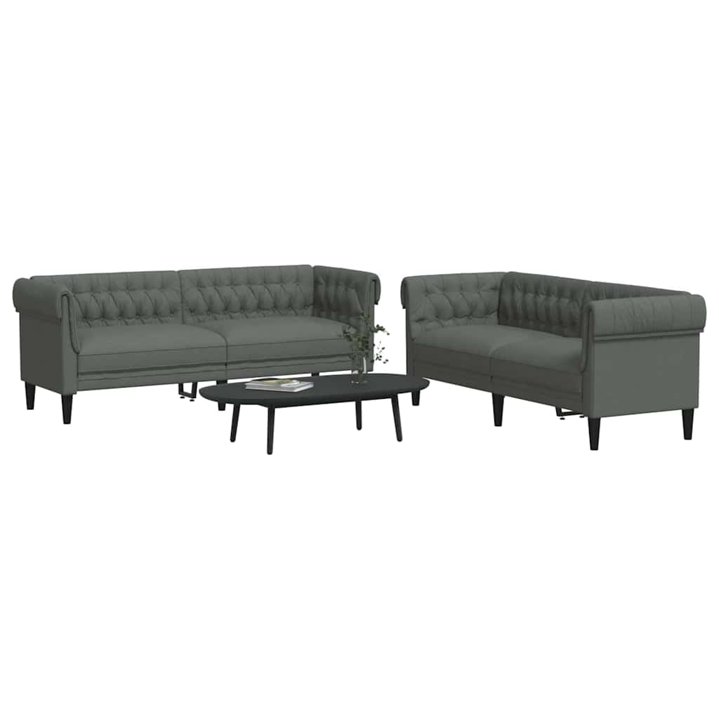 vidaXL Wohnzimmer Couch 2 pcs Dunkelgrau Stoff
