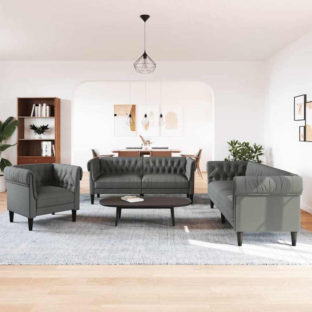 vidaXL Wohnzimmer Couch 3 pcs Dunkelgrau Stoff