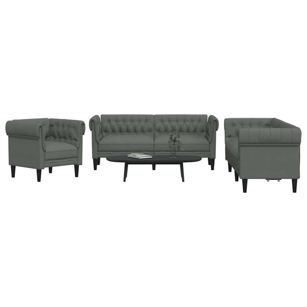 vidaXL Wohnzimmer Couch 3 pcs Dunkelgrau Stoff