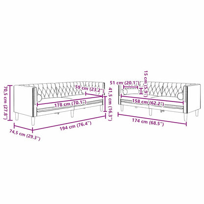 vidaXL Wohnzimmer Couch 2 pcs Hellgrau 194 x 74,5 x 70,5 cm Samt