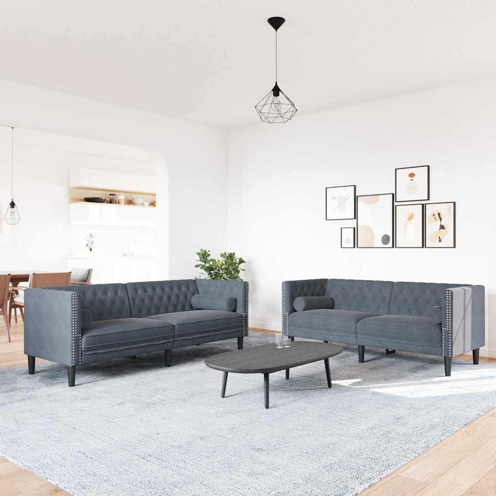 vidaXL Wohnzimmer Couch 2 pcs Dunkelgrau 194 x 74,5 x 70,5 cm Samt