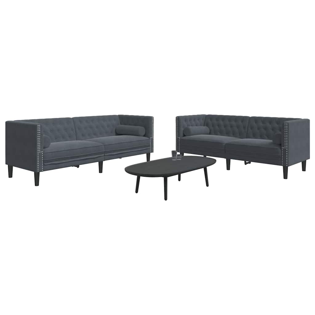 vidaXL Wohnzimmer Couch 2 pcs Dunkelgrau 194 x 74,5 x 70,5 cm Samt