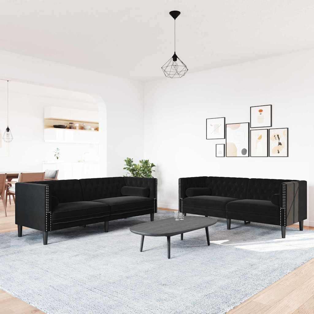 vidaXL Wohnzimmer Couch 2 pcs Schwarz 194 x 74,5 x 70,5 cm Samt