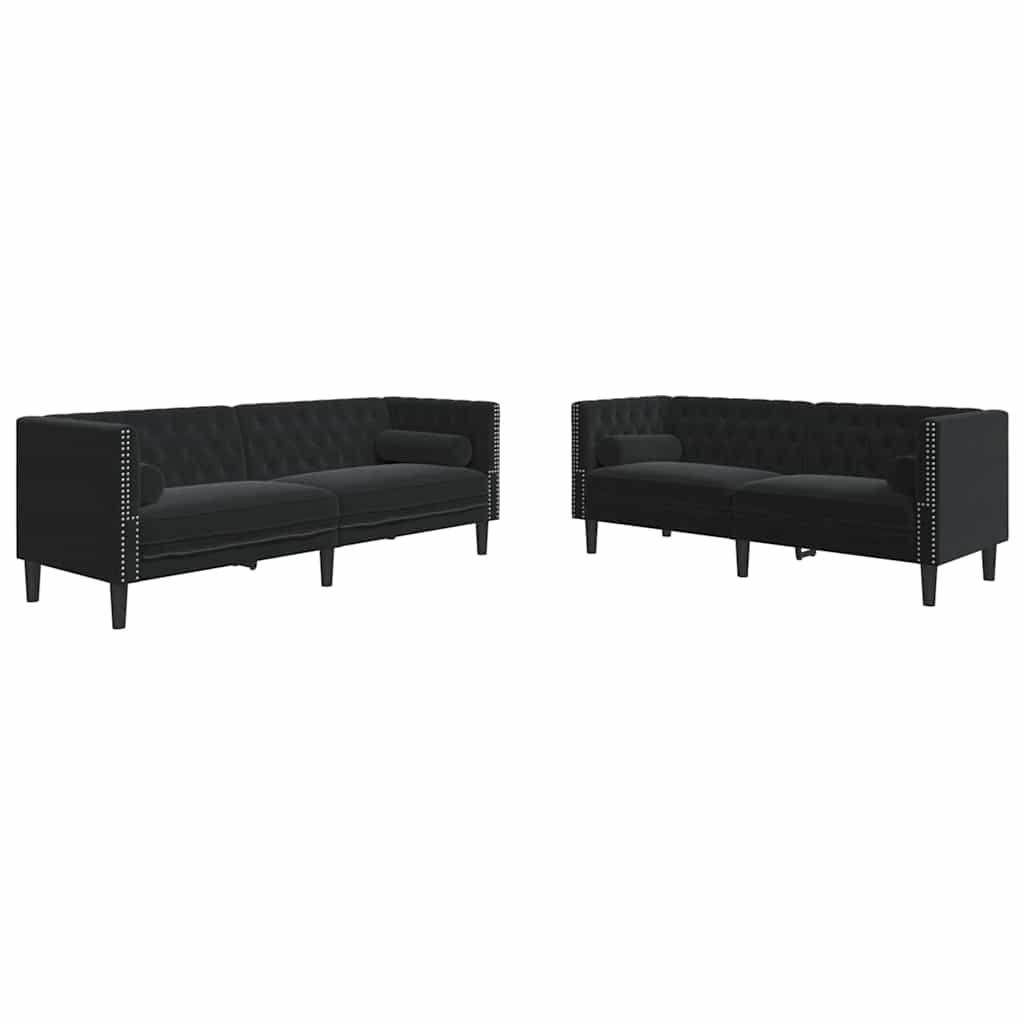 vidaXL Wohnzimmer Couch 2 pcs Schwarz 194 x 74,5 x 70,5 cm Samt