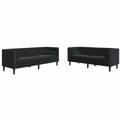 vidaXL Wohnzimmer Couch 2 pcs Schwarz 194 x 74,5 x 70,5 cm Samt