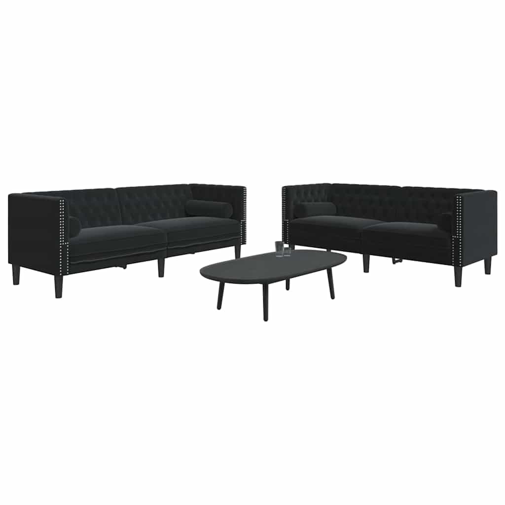vidaXL Wohnzimmer Couch 2 pcs Schwarz 194 x 74,5 x 70,5 cm Samt