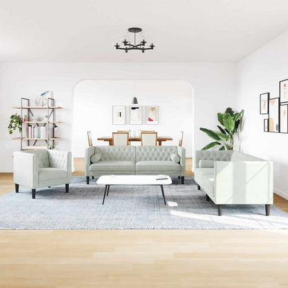 vidaXL Wohnzimmer Couch 3 pcs Hellgrau 194 x 74,5 x 70,5 cm Samt