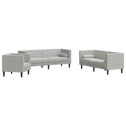 vidaXL Wohnzimmer Couch 3 pcs Hellgrau 194 x 74,5 x 70,5 cm Samt