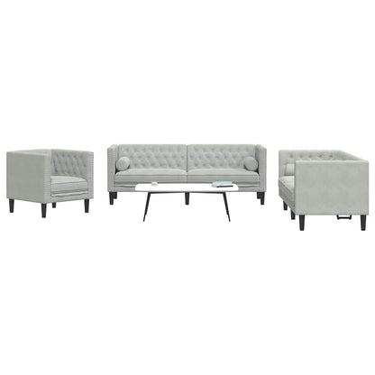 vidaXL Wohnzimmer Couch 3 pcs Hellgrau 194 x 74,5 x 70,5 cm Samt