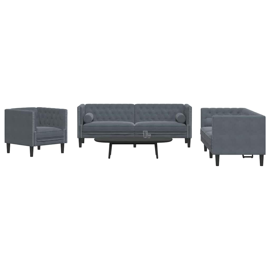 Wohnzimmer Couch 3 pcs Dunkelgrau 194 x 74,5 x 70,5 cm Samt