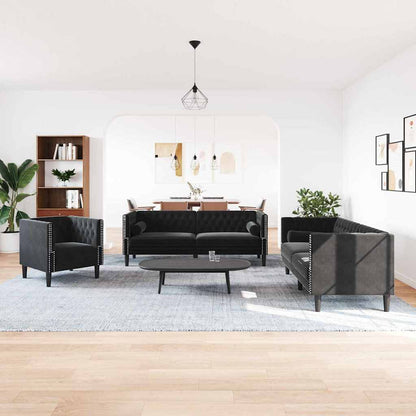 vidaXL Wohnzimmer Couch 3 pcs Schwarz 194 x 74,5 x 70,5 cm Samt