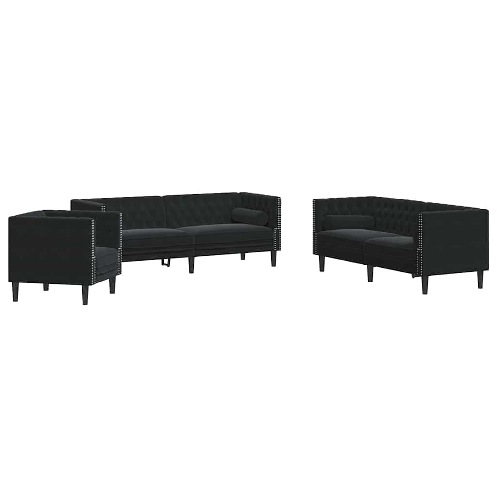 vidaXL Wohnzimmer Couch 3 pcs Schwarz 194 x 74,5 x 70,5 cm Samt