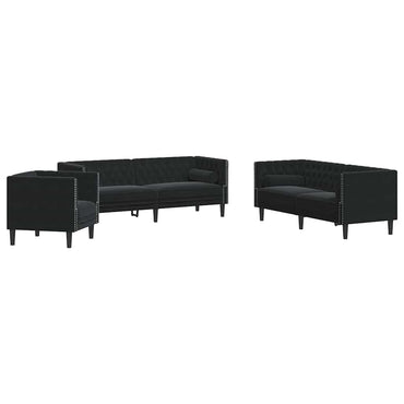 vidaXL Wohnzimmer Couch 3 pcs Schwarz 194 x 74,5 x 70,5 cm Samt