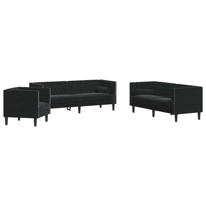 vidaXL Wohnzimmer Couch 3 pcs Schwarz 194 x 74,5 x 70,5 cm Samt