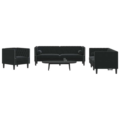 vidaXL Wohnzimmer Couch 3 pcs Schwarz 194 x 74,5 x 70,5 cm Samt