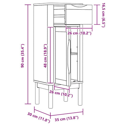 Badezimmerschrank mit Regal FLORO Wachsbraun 35 x 30 x 90 cm