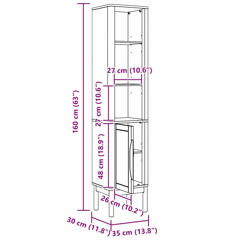 vidaXL Bad hoher Schrank mit Regal FLORO Wachsbraun 35 x 30 x 160 cm