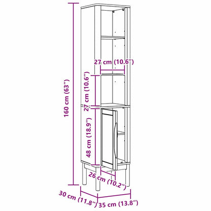 vidaXL Bad hoher Schrank mit Regal FLORO Wachsbraun 35 x 30 x 160 cm