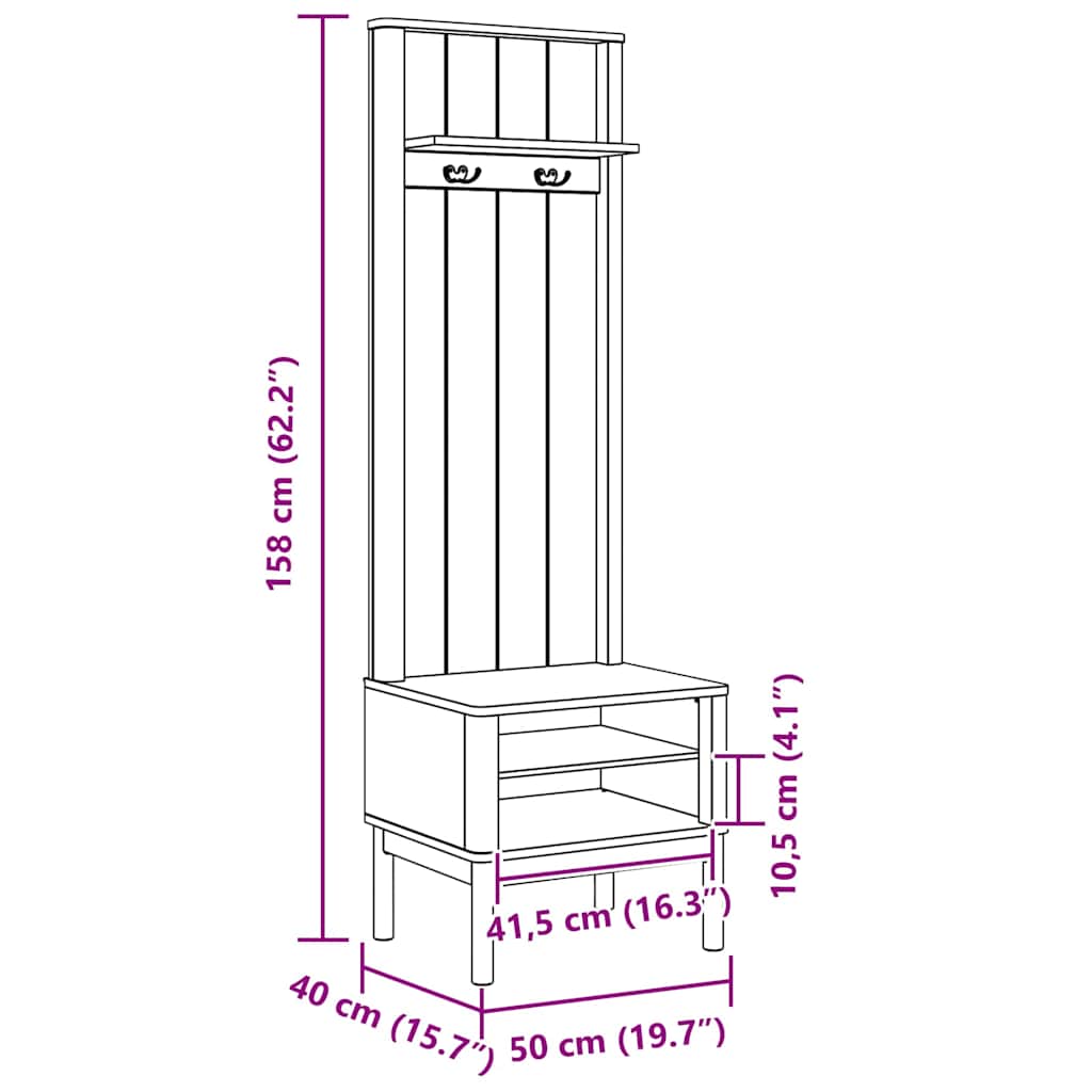 Flurschrank FLORO Weiß 50 x 40 x 158 cm Massivholz Kiefer