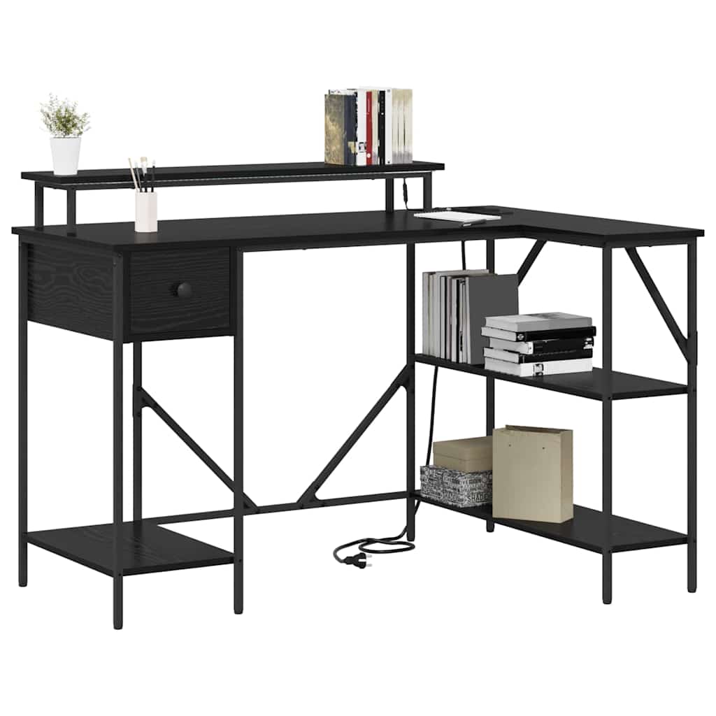vidaXL Schreibtisch mit Regal Schwarz Eichen-Optik 120 x 79 x 86,5 cm