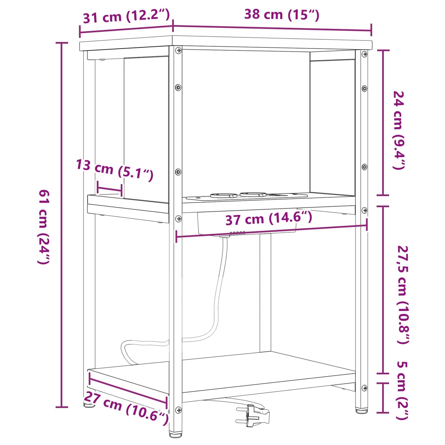 vidaXL Nachttisch 2 pcs Sonoma-Eiche 38 x 31 x 61 cm Holzwerkstoff