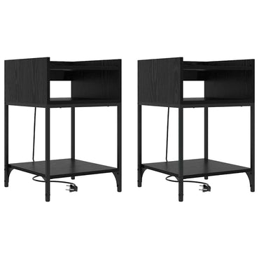 vidaXL Table de chevet avec étagère 2 pcs Noir aspect chêne 40 x 40 x 61 cm