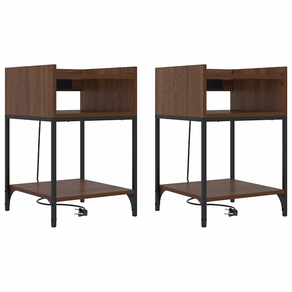 vidaXL Table de chevet avec étagère 2 pcs aspect chêne marron 40 x 40 x 61 cm
