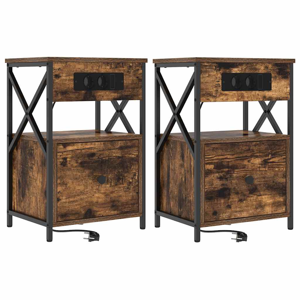 Nachttisch 2 pcs Geräucherte Eiche 40 x 31 x 60 cm