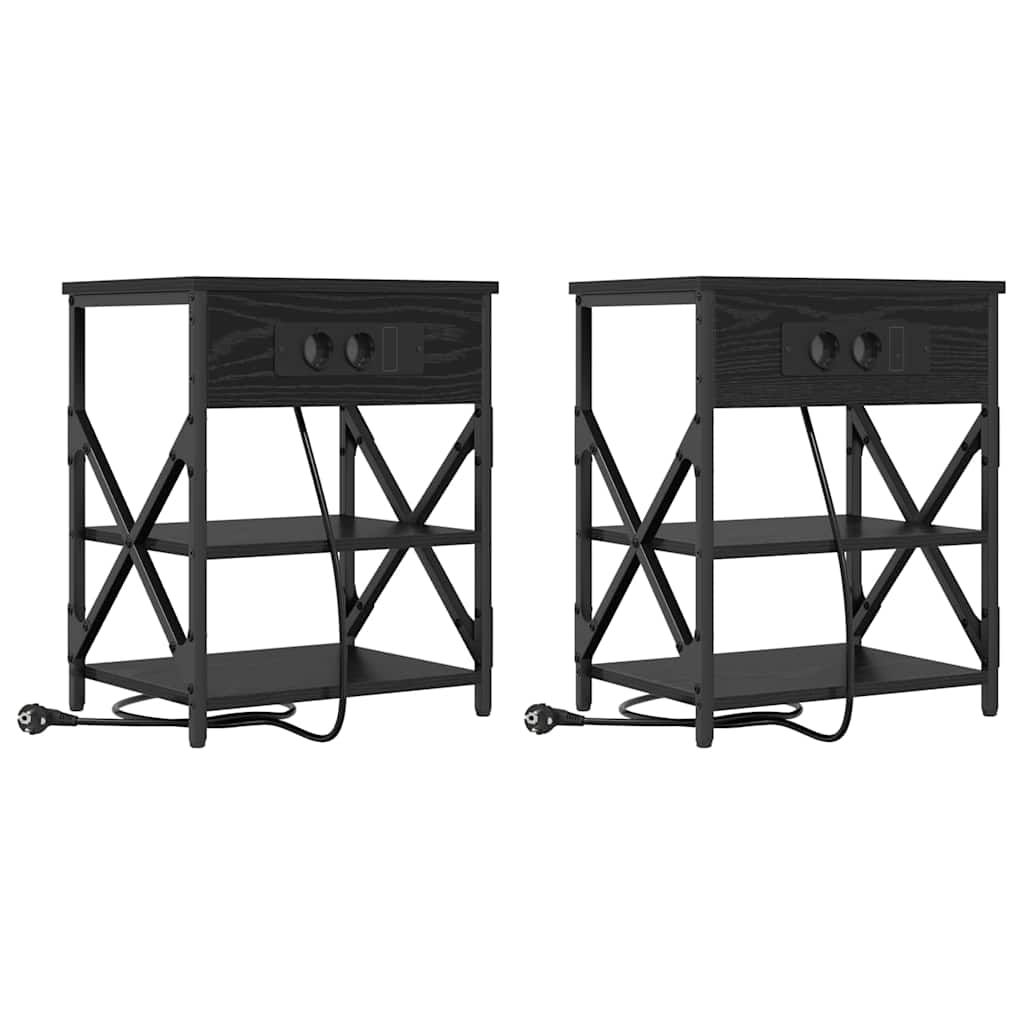 vidaXL Nachttisch mit Regal 2 pcs Schwarz Eichen-Optik 41 x 31 x 51 cm