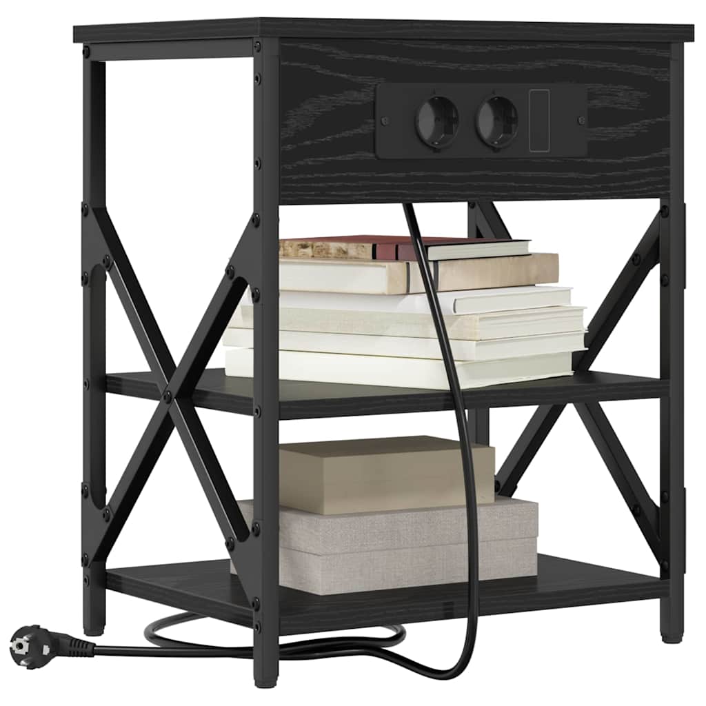 vidaXL Nachttisch mit Regal 2 pcs Schwarz Eichen-Optik 41 x 31 x 51 cm