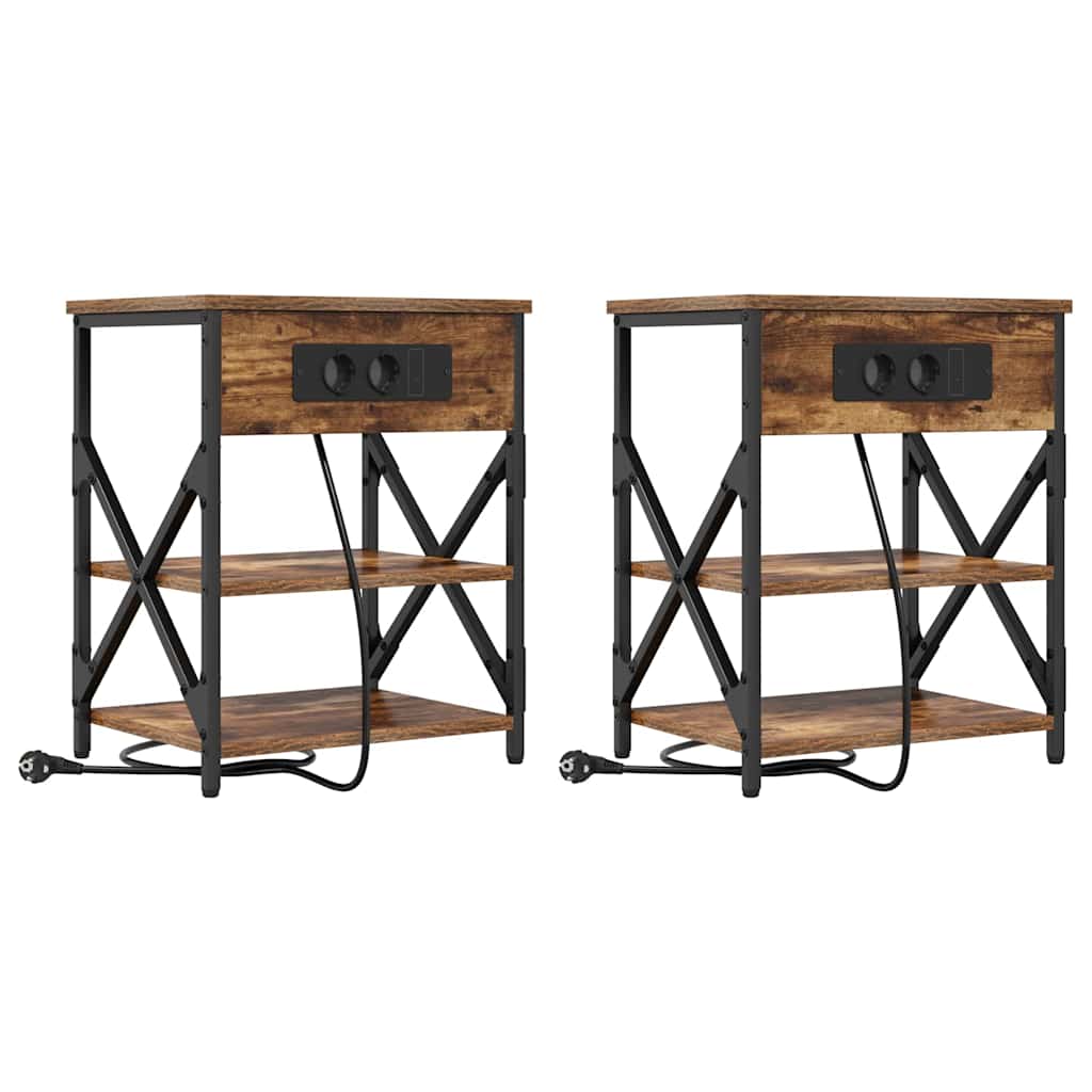 Nachttisch mit Regal 2 pcs Geräucherte Eiche 41 x 31 x 51 cm