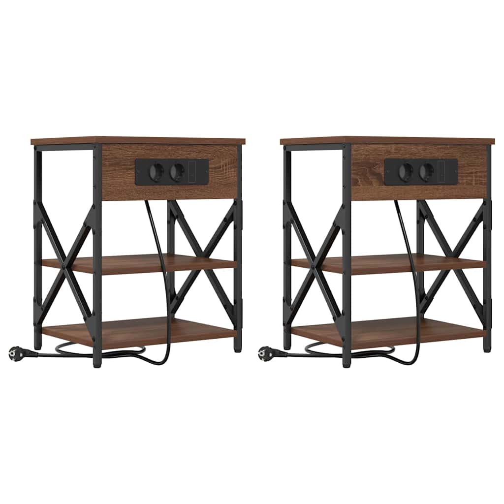vidaXL Nachttisch mit Regal 2 pcs Braun Eichen-Optik 41 x 31 x 51 cm