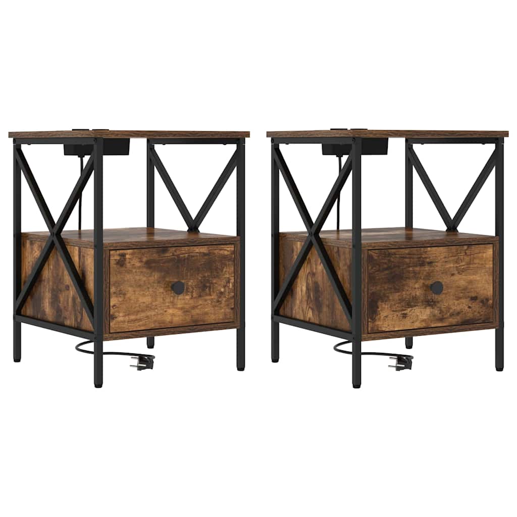 vidaXL Nachttisch 2 pcs Geräucherte Eiche 41,5 x 40,5 x 55 cm