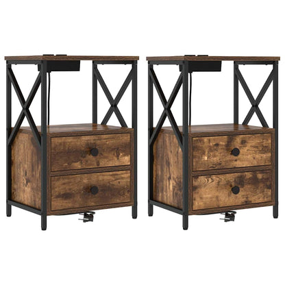 vidaXL Nachttisch mit Speicher 2 pcs Geräucherte Eiche 40 x 31 x 60 cm