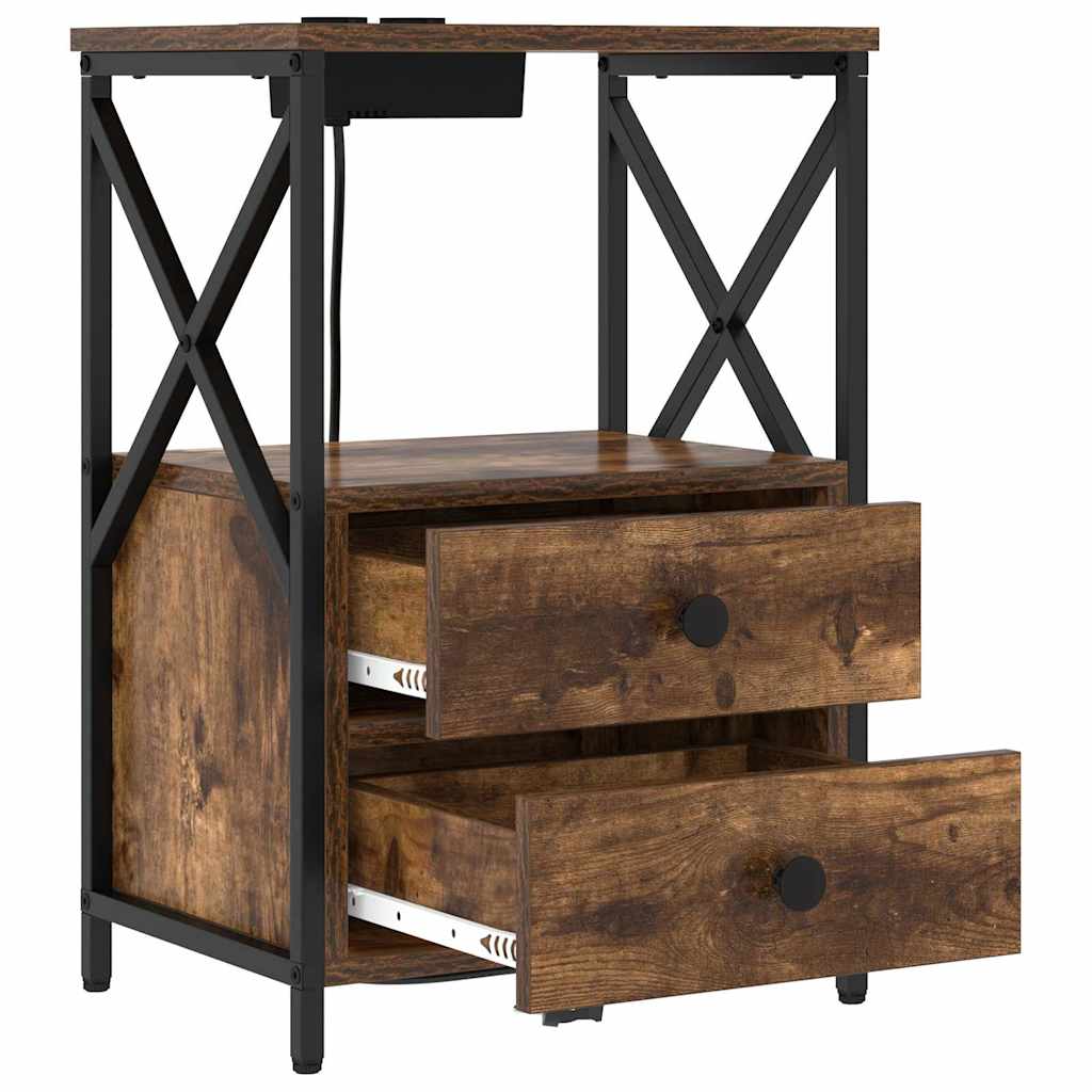 vidaXL Nachttisch mit Speicher 2 pcs Geräucherte Eiche 40 x 31 x 60 cm