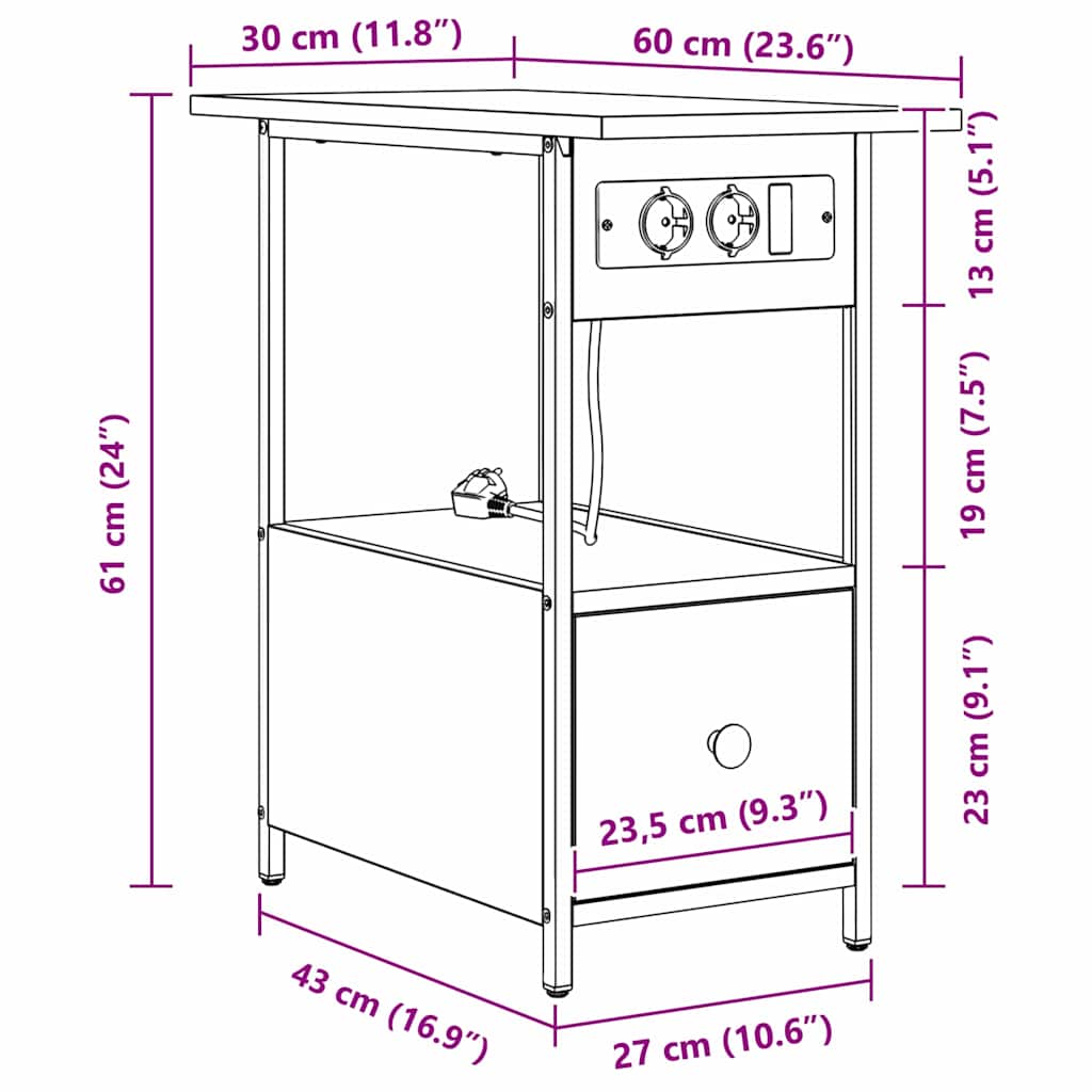 vidaXL Nachttisch Schwarz Eichen-Optik 60 x 30 x 61 cm Holzwerkstoff