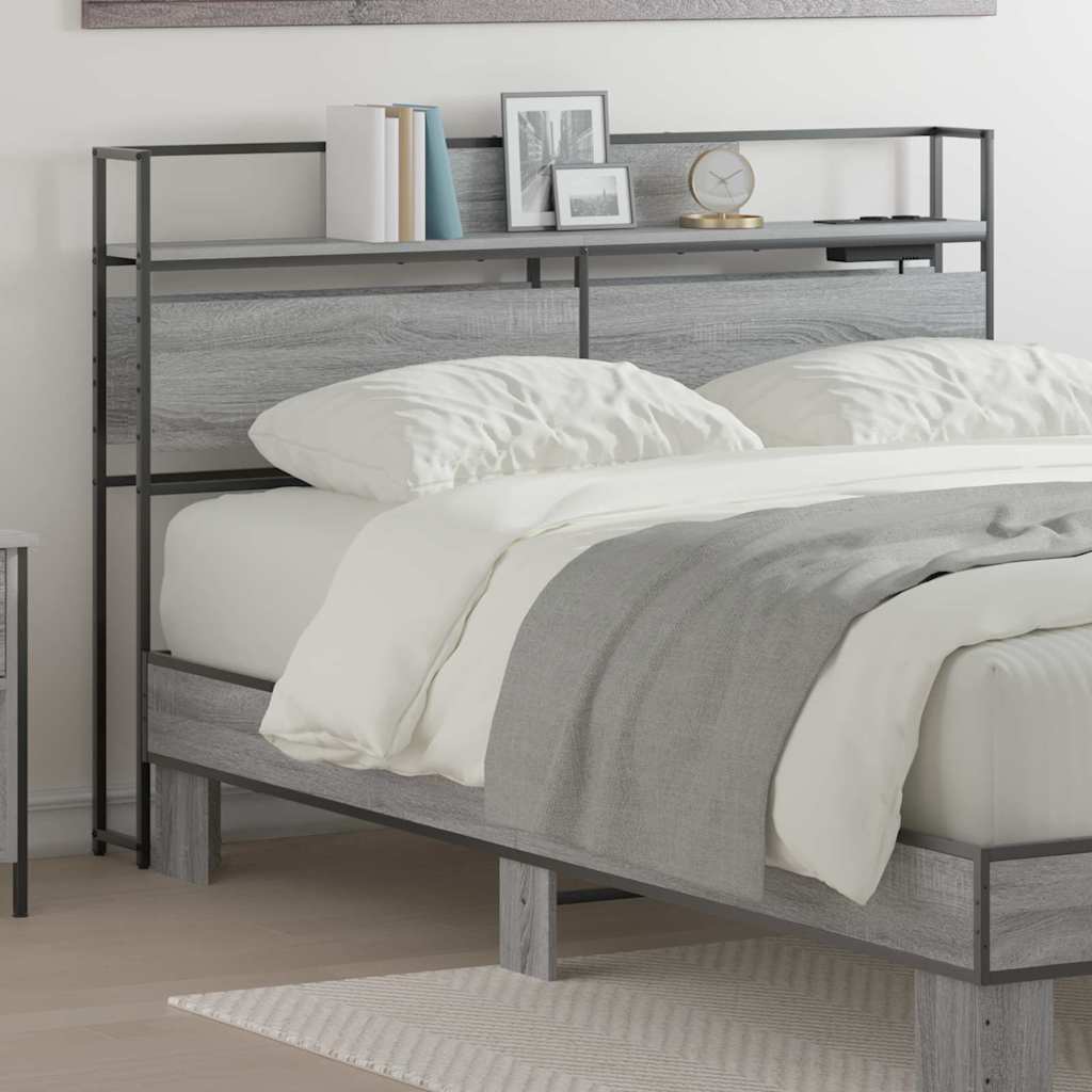 vidaXL Stauraum-Kopfteil mit Regal Grau Sonoma 135 cm Holzwerkstoff