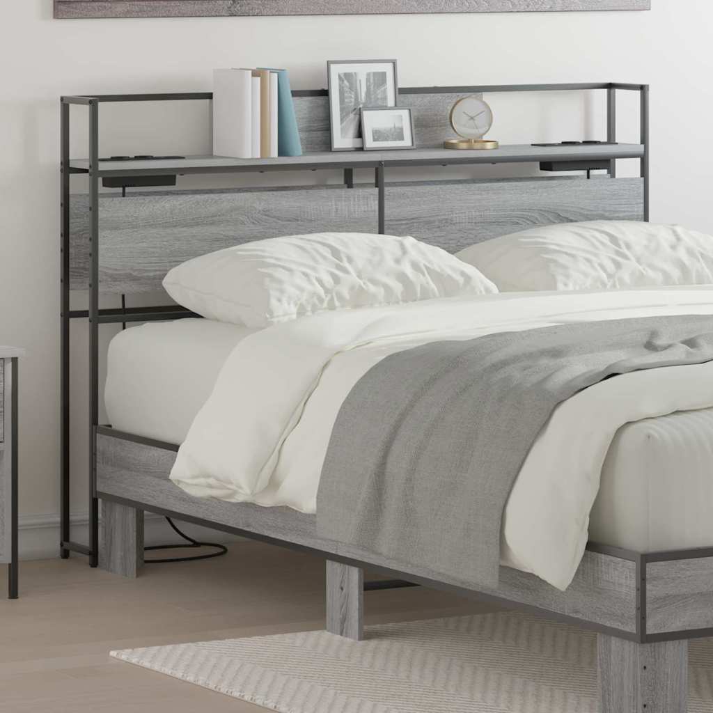 vidaXL Stauraum-Kopfteil mit Regal Grau Sonoma 140 cm Holzwerkstoff