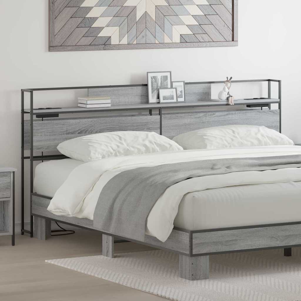 vidaXL Stauraum-Kopfteil mit Regal Grau Sonoma 180 cm Holzwerkstoff
